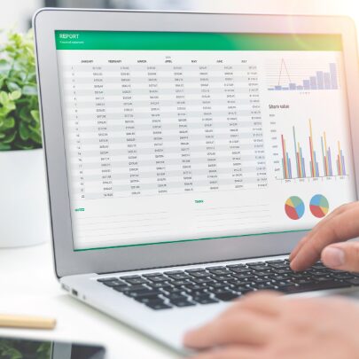 Laptop with spreadsheet